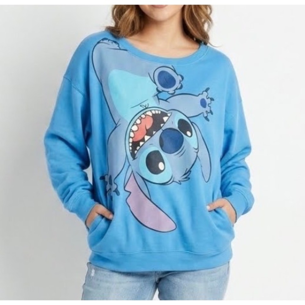 Disney Lilo & Stitch Blue Sweatshirt Junior XL 15-17 Drop Shoulder Pockets